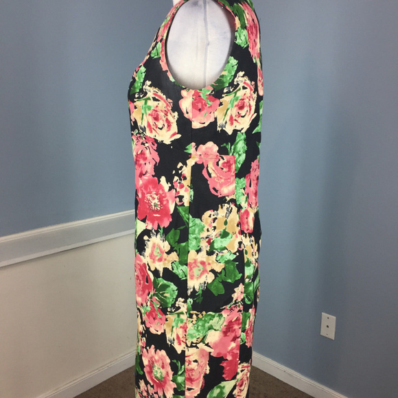 Talbots M 8 Black Pink Floral Shift Dress Career - Picture 3 of 6